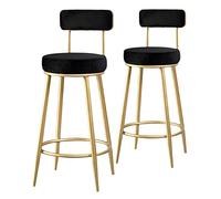 Bar Stool Set of 2, Counter Height Bar Stools with Backrest and Footrest, Set of 2 Velvet Barstool Gold-Plated Metal Legs Kitchen Stools for Bar, Coffee, Kitchen, Living R (Black 75cm(29.5 Inch))