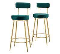 Bar Stool Set of 2, Counter Height Bar Stools with Backrest and Footrest, Set of 2 Velvet Barstool Gold-Plated Metal Legs Kitchen Stools for Bar, Coffee, Kitchen, Living R (Green 75cm(29.5 Inch))