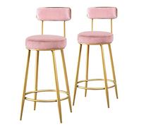 Bar Stool Set of 2, Counter Height Bar Stools with Backrest and Footrest, Set of 2 Velvet Barstool Gold-Plated Metal Legs Kitchen Stools for Bar, Coffee, Kitchen, Living R (Pink 75cm(29.5 Inch))