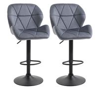 Bar Stool Set of 2 Fabric Adjustable Height Counter Chairs Dark Grey