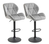 Bar Stool Set of 2 Fabric Light Grey Adjustable 93-114.5H x 51.5W cm Metal Base