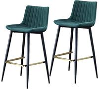 Bar Stool Set of 2, Home Velvet Upholstered Bar Stools Set of 2, Dining Chair Stools with Black Footrest 64/74cm Height for Kitchen Island Coffee Shop Bar Home Balcony lofty ambition (Green 64cm)