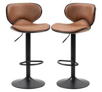 Bar Stool Set of 2 Microfiber Cloth Adjustable Height Armless Chairs Brown