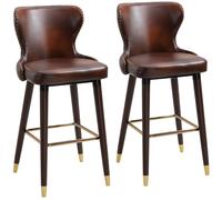 Homcom Bar Stools Set Of 2, Dining Stools With Backrest, Footrest In Brown Brown