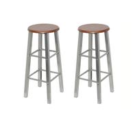 Bar Stool Set of 2 - Silver Steel Frame, Brown MDF Seat, 30x30x70cm Footrest 110
