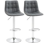 Bar Stool Set of 2pcs Grey Quilted Faux Leather 42x45x110cm Steel Swivel Stools