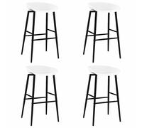 Bar Stool Set of 4 White Black PP Seats Metal Legs 48x46x85cm Ergonomic Low Back