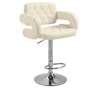 Bar Stool White PU Leather Adjustable 63.5-83.5cm Steel Base 64x50x114cm Tufted