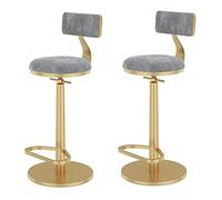bar stool with Backrest Set of 2 Swivel Adjustable Height Counter Chair, Removable Gold Frame Flannel with Footrest, Kitchen Island, Bistro, Breakfast Dining Room Stool r : Green (Gra