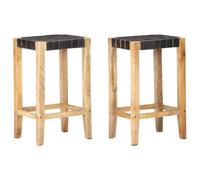 vidaXL Bar Stools 2 pcs Black Real Leather 75 cm, Black