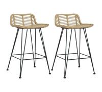 Bar Stools 2pc Natural Rattan Brown 46x48x79cm Metal Legs Counter Height