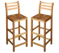 Bar Stools 2pcs Solid Acacia Wood Natural 42x36x110cm Backrest Footrest Kitchen