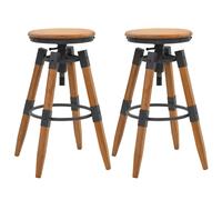 Bar Stools 2pcs Solid Fir Wood & Steel Natural 53.5x53.5x79cm Height Adjust Foot