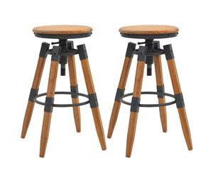 Bar Stools 2pcs Solid Fir Wood & Steel Natural 53.5x53.5x79cm Height Adjust Foot