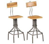 Bar stools 2pcs Solid Reclaimed Teak Natural Wood 41x51x102cm Steel IndustrialUK
