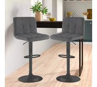 Bar Stools 2X Matt Black Height Gas Lift Swivel Fabric Kitchen Breakfast Grey