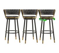 Bar Stools, 360° Swivel Barstools Soft Velvet Counter Stools with Metal Legs and Footrest, Tall Stools for Dining Room Kitchen Counter Bar, Loads 300lbs (Gray-3ps,75cm)