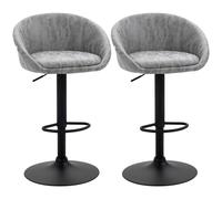 Bar Stools Adjustable Set of 2 PU Upholstered Steel Base Lt Grey 57x50x84-104cm