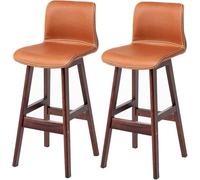 Bar Stools, Barstools with PU Leather Upholstered, Counter Height Stool with Low Back and Footrest, Classical Tall Stool for Kitchen and Bar (Orange-2ps,72CM)