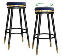 Bar Stools, Counter Height Stool with Degree Swivel Seat Top and Footrest, Soft Velvet Bar Chairs for Pub Coffee Home Dinning Kitchen Island (Blue-2ps,75cm/29.6in)