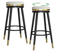 Bar Stools, Counter Height Stool with Degree Swivel Seat Top and Footrest, Soft Velvet Bar Chairs for Pub Coffee Home Dinning Kitchen Island (White-2ps,65cm/25.6in)