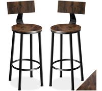 Tectake Bar Stools Poole - Industrial Wood Dark, Rustic, Set Of 2