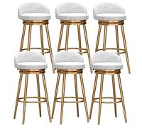 Bar Stools Dining Chair Swivel Bar Stools Breakfast Velvet Kitchen Counter Chairs, Bar Chairs High Stools With Golden Metal Legs And Footrest For Kitchen Island, White,Sitting Heig,Sitting Height 75C