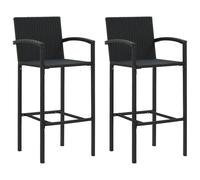 vidaXL Bar Stools 2 pcs Black Poly Rattan