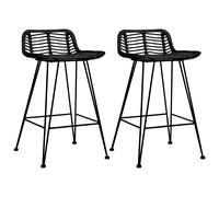 Bar Stools Pair Natural Rattan with Black Metal Legs 46x48x79 cm Set of 2 home