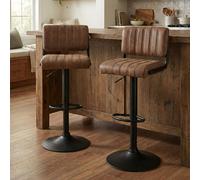 Bar Stools Paris Faux Distressed Leather Adjustable Height Brown 2pcs