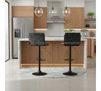 Bar Stools Paris Faux Distressed Leather Adjustable Height Charcoal 2pcs