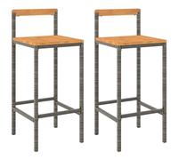 vidaXL Bar Stools 4 pcs Grey Poly Rattan and Solid Wood Acacia