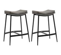 Bar Stools Set 2 Grey Padded Microfibre Seat Steel Frame 68.5cm Counter Height.