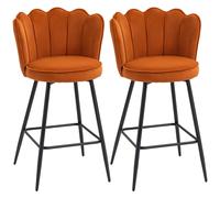 Bar Stools Set 2 Orange Velvet Petal Back 54x55x97cm Steel Legs Flame-Retardant