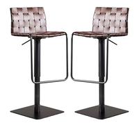 Bar Stools Set of 2, Adjustable Barstools, Kitchen Island Stools, Counter Height Stools with Back and Leather Weaving Seat, Swivel PU Chairs for Pub, Dining Room