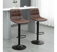 HOMCOM Bar Stools Set of 2 Adjustable Counter Barstools W/ Footrest Brown