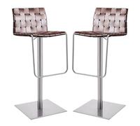 Bar Stools Set of 2, Bar Chairs for Kitchen Island with Back and Leather Weaving Seat, Height Adjustable Swivel Barstools for Kitchen Counter, Pub, Dining Room