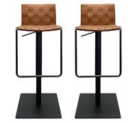 Bar Stools Set of 2, Bar Chairs for Kitchen Island with Back and Leather Weaving Seat, Height Adjustable Swivel Barstools for Kitchen Counter, Pub, Dining Room
