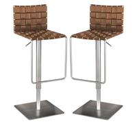 Bar Stools Set of 2, Bar Chairs for Kitchen Island with Back and Leather Weaving Seat, Height Adjustable Swivel Barstools for Kitchen Counter, Pub, Dining Room
