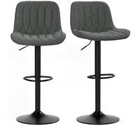 Bar Stools Set of 2 Charcoal Grey Linen Steel Armless 60-80cm AdjustableHighback