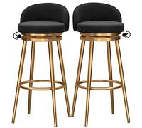 Bar Stools Set of 2, Counter Height Barstools Chairs with Degree Swivel Seat Top, Heavy Metal Legs, and Footrest, Velvet Kitchens Tall Bar Stools (Black3,29.6in/75cm)