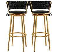 Bar Stools Set of 2, Counter Height Barstools Chairs with Degree Swivel Seat Top, Heavy Metal Legs, and Footrest, Velvet Kitchens Tall Bar Stools (Black1,25.6in/65cm)