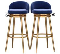 Bar Stools Set of 2, Counter Height Barstools Chairs with Degree Swivel Seat Top, Heavy Metal Legs, and Footrest, Velvet Kitchens Tall Bar Stools (Blue3,25.6in/65cm)