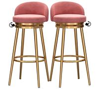 Bar Stools Set of 2, Counter Height Barstools Chairs with Degree Swivel Seat Top, Heavy Metal Legs, and Footrest, Velvet Kitchens Tall Bar Stools (Pink3,29.6in/75cm)