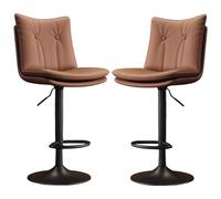 Bar Stools Set of 2, Counter Height Swivel Bar Chairs with Back and Footrest, Adjustable Casual High Stools Faux Leather Barstools for Kitchen Island