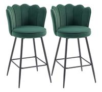 Bar Stools Set of 2 Dark Green Velvet High Back 70.5cm Seat Steel Legs Armless