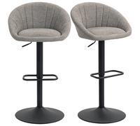 Bar Stools Set of 2 Dark Grey Linen Swivel Adjustable 62-82cm Steel Frame Seat.