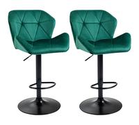 Set Of 2 Luxurious Velvet-Touch Bar Stools w/ Metal Frame Footrest Base Green
