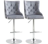 Bar Stools Set of 2 Grey Polyester Steel Sponge 49x60x123cm Adjustable SwivelTop