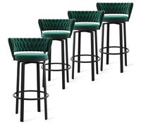 Bar Stools Set of 2, Kitchen Bar Chairs Counter Height Stools with Backrest Gold Footrest, 360° Rotatable Upholstered Dining Chair for Kitchen Island, Bar, Office,Green,1 PCS,75cm 75cm